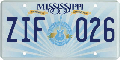 MS license plate ZIF026