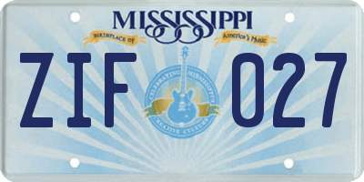 MS license plate ZIF027
