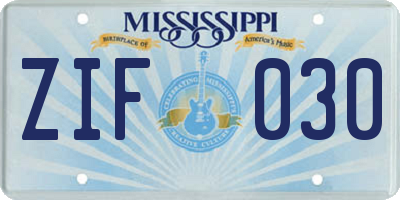 MS license plate ZIF030