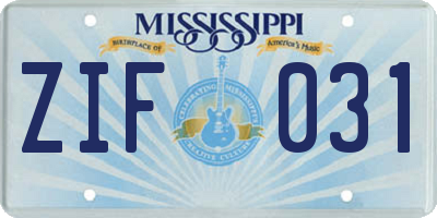 MS license plate ZIF031