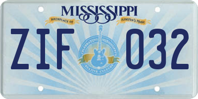 MS license plate ZIF032