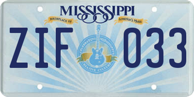 MS license plate ZIF033
