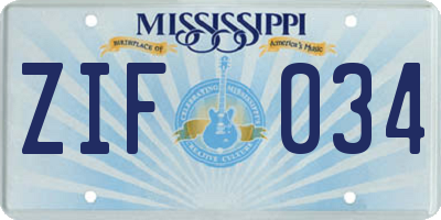 MS license plate ZIF034