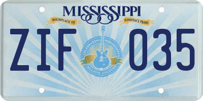 MS license plate ZIF035