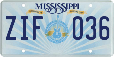 MS license plate ZIF036