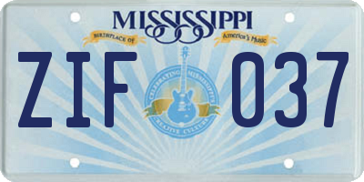 MS license plate ZIF037