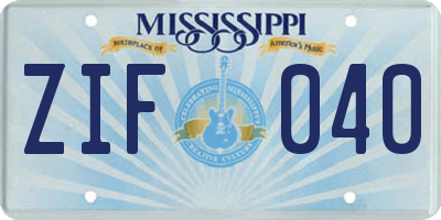 MS license plate ZIF040