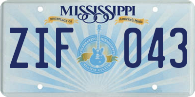 MS license plate ZIF043