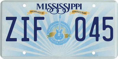 MS license plate ZIF045