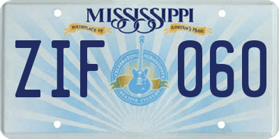 MS license plate ZIF060