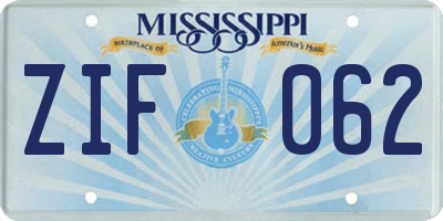 MS license plate ZIF062