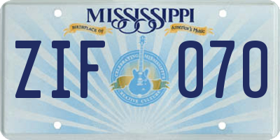 MS license plate ZIF070