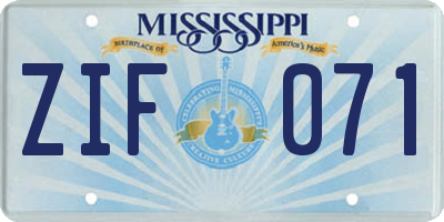 MS license plate ZIF071