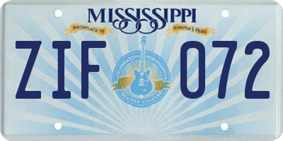 MS license plate ZIF072