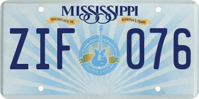 MS license plate ZIF076