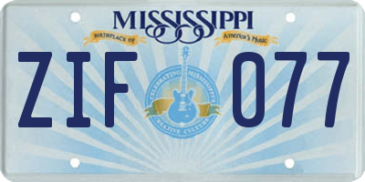 MS license plate ZIF077