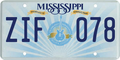 MS license plate ZIF078