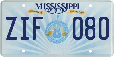 MS license plate ZIF080