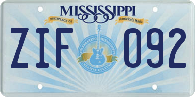 MS license plate ZIF092