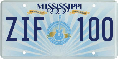 MS license plate ZIF100