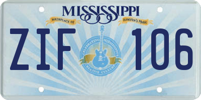 MS license plate ZIF106