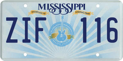 MS license plate ZIF116