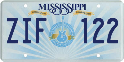 MS license plate ZIF122