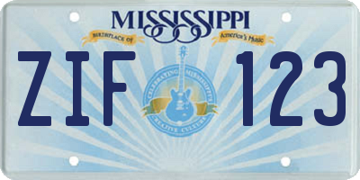 MS license plate ZIF123