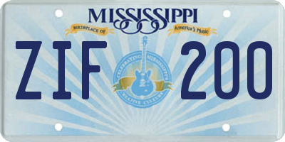 MS license plate ZIF200