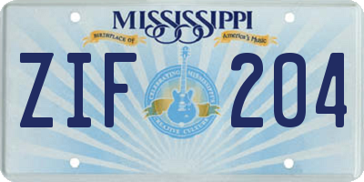 MS license plate ZIF204
