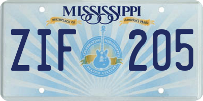 MS license plate ZIF205
