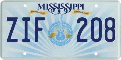MS license plate ZIF208