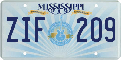 MS license plate ZIF209