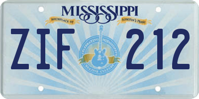 MS license plate ZIF212