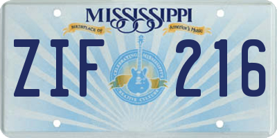 MS license plate ZIF216