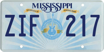 MS license plate ZIF217
