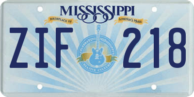 MS license plate ZIF218