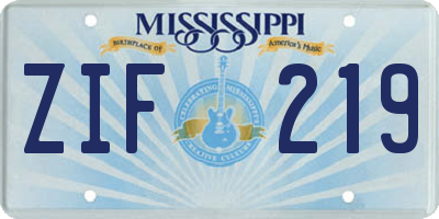 MS license plate ZIF219