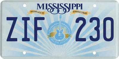 MS license plate ZIF230