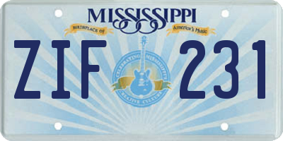 MS license plate ZIF231