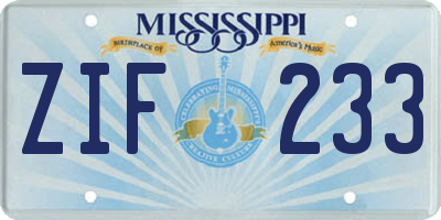 MS license plate ZIF233