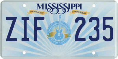 MS license plate ZIF235
