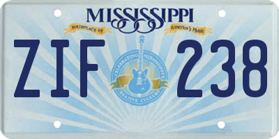 MS license plate ZIF238