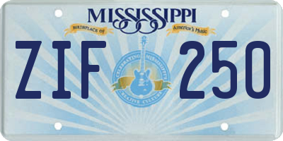 MS license plate ZIF250