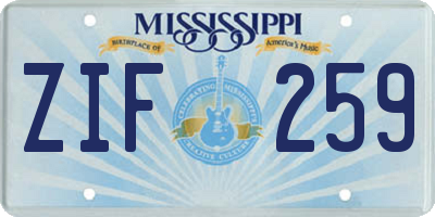 MS license plate ZIF259