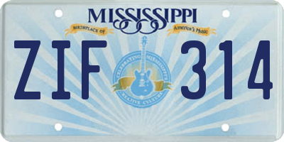 MS license plate ZIF314