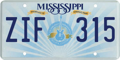 MS license plate ZIF315