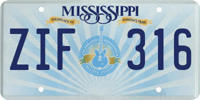 MS license plate ZIF316