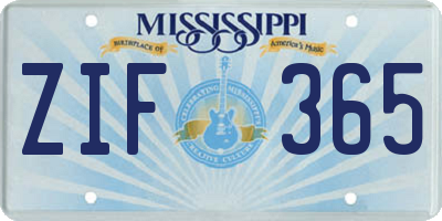 MS license plate ZIF365
