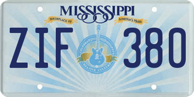 MS license plate ZIF380